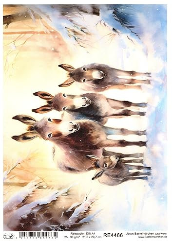 Josys Bastelmärchen Reispapier A4 Strohseide Weihnachten Landschaft Esel im Schnee Winter RE4466