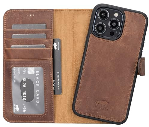 Solo Pelle Lederhülle kompatibel für iPhone 15 Pro Max in 6.7 Zoll abnehmbare Hülle (2in1) inkl. Kartenfächer für das original Apple iPhone 15 Pro Max in 6.7 (Vintage Braun)