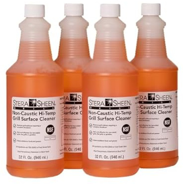 Stera Sheen - Grill Cleaner - Food Safe, Non-Caustic Formula - Restaurant & Cafe Quality Cleaner for Flat Top Grills and Griddles - Remove Tough Encrusted Grease - 32 fl oz Bottle (4 count)