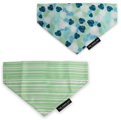 Ancol Dog Bandana Stripe Leaf Patterned - Soft Stylish Breathable Lightweight Adjustable Cute Pet Puppy Scarf Neckerchief - Pack of 2