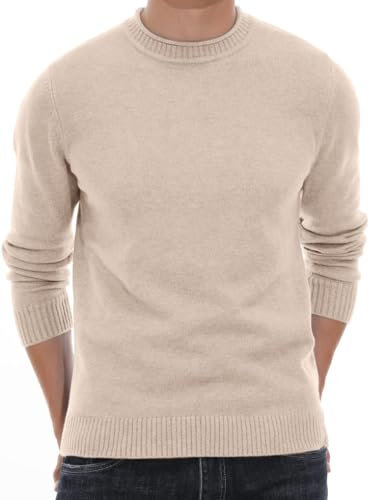 Sailwind Men's Jumpers Tops Winter Warm Knitted Crew Neck Jumper Long Sleeve Soft Cozy Mock Neck Knitwear Pullover Sweaters for Men (Beige, L)