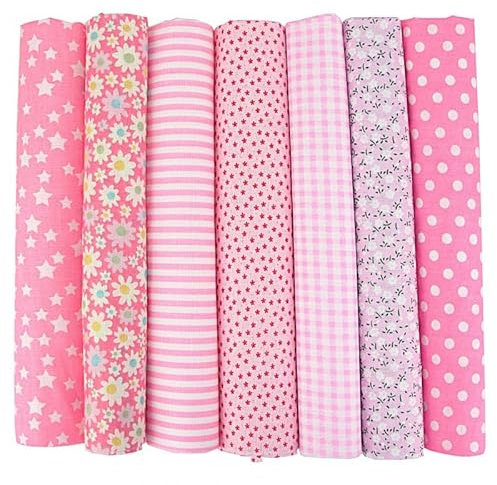 Baumwollstoff Stoffpakete,7 Stück 25 x 25cm Stoffe zum Nähen Patchwork DIY Stoffpaket DIY Baumwolltuch Meterware Stoffe Stoffreste Stoffpaket für Kleidung,Bettwäsche,Vorhänge,Tischdecken - Rosa