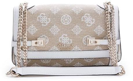GUESS Damen Loralee Convertible Flap, wandelbare Umhängetasche, Crossbody-Klappe, Weißes Logo