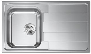 EVHOC Lavello Cucina Sopratop AURA S, 1 Vasca a Sinistra con Gocciolatoio, Lavandino in Acciaio Inox con Finitura Satinata, Made in Italy, 86x50 cm