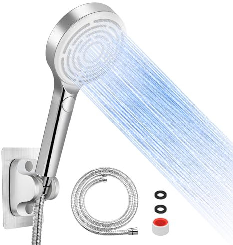 Rovtop Duschkopf Handbrause mit schlauch und halterung(Nagelfreier Duschhalter+1.5 M Brauseschlauch+3 Strahlarten Duschkopf),Antikalk-Funktion,G1/2 ABS Hochdruck Wassersparend