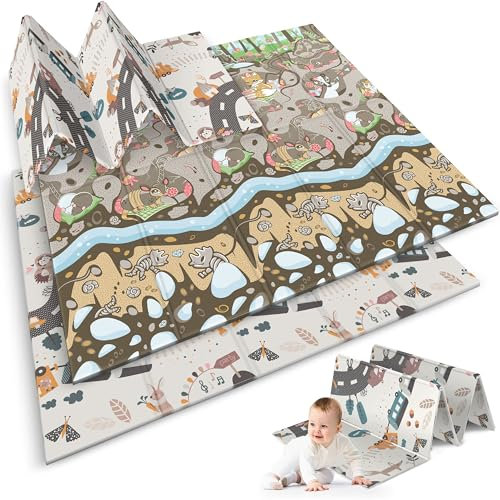 Nukido Doppelseitige Krabbelmatte Baby Krabbeldecke Matte Bodenmatratze Kinderzimmer Krabbelmatte Baby faltbar Bodenmatte Kinder Babyspielzeug 0-6 monate Mehrfarbig 200x180x1 cm