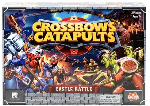Goliath Crossbows & Catapults, Strategisches Brettspiel für Kinder ab 7 Jahren, Katapult gegen Burg, Spiel für 2 Spieler, durchschnittliche Spieldauer von 20 bis 30 Minuten