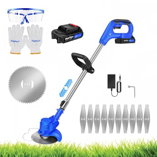 21V Coupe-Herbe sans Fil,Telescopique Débroussailleuses,Coupe-Herbe électrique Portatif Coupe-Herbe Jardin,pour Le Nettoyage du Jardin, Les Mauvaises Herbes(avec 2 Batteries)