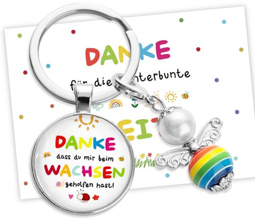 BOOMTOP Abschiedsgeschenk Erzieherin Geschenk Schlüsselanhänger Weihnachtsgeschenke Erzieherin Schutzengel Danke Karte Glücksbringer Lehrerin Tagesmutter Kita Abschied Regenbogen Engel mit Umschlag