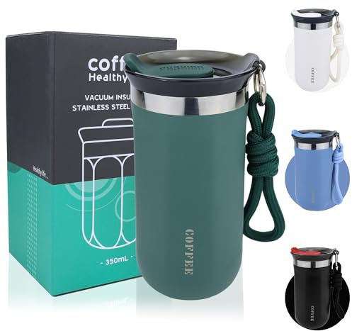 Disoza 340 ml Thermobecher Kaffee to go Kaffeebecher Thermobecher Travel Coffee Mug Kaffeebecher to go Grün Thermo Becher mit Deckel Termokaffeebecher Thermotasse Trinkbecher mit Deckel