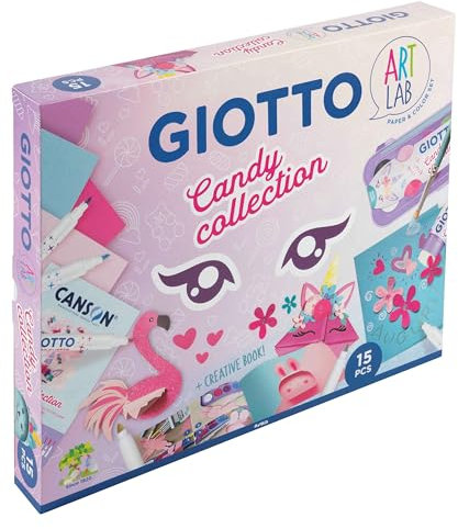 Giotto Art Lab, Set Creativo Candy Collection con Papel, Rotuladores, Acuarelas, pegamento y accesorios, 15 piezas