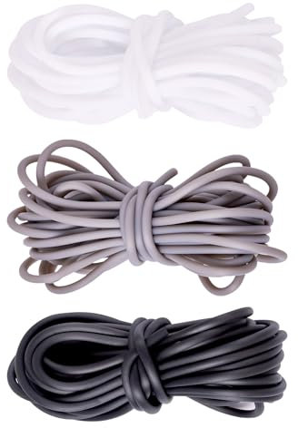 Bestewelry Cuerda de tubo de goma hueca de 15 m, 3 mm, soportes de puntada de goma, color blanco y negro, cuerda de peluquería para tejer, manualidades, fabricación de joyas