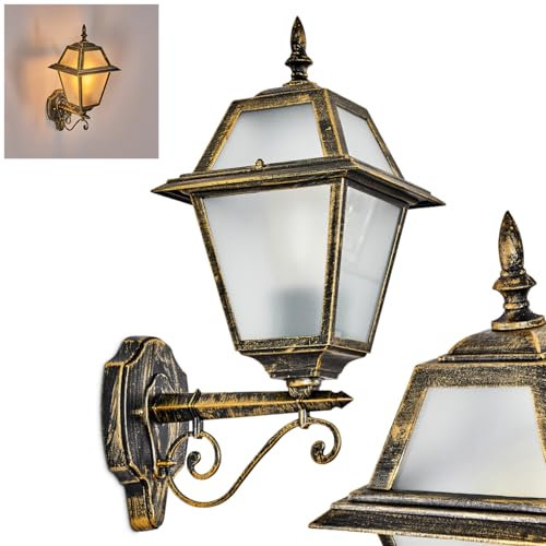 HOFSTEIN Außenwandleuchte Fornelos, Außenwandlampe aus Metall/Glas in Schwarz/Gold/Weiß, Wandleuchte außen im Vintage/Antik/Landhaus-Design, Garten, Außenbereich, Terrasse, Hof, Haustür, E27, IP44