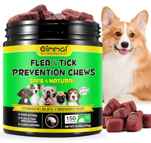 Comprimidos para la prevención de pulgas y garrapatas para perros, 150 piezas Suplemento de control de pulgas y garrapatas para perros - Pastillas orales suaves para pulgas para perros - Tratamiento