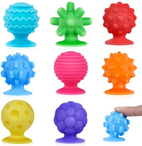 8 Pack Sensory Fidget Toys Kids Adults - Textured Suction Cup Toys Age 3+ for kids with Autism- Squishy Sensory Toys for Classroom Bath Quiet Anxiety Fidgets for fun teen stocking stuffers Gifts