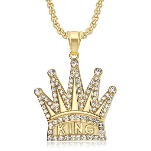 Sopodbacker Während Halskette Ketten Schmuck Herren Frauen Anhänger Necklacehip-Hop Einfacher König Krone Anhänger Gold + Kette 60Cm