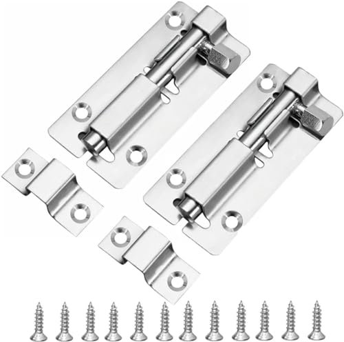 2pcs Door Lock Bolts 3(75mm), 304 Stainless Steel Door Latch Slide Bolts Lock with Screws for Bathroom, Bedroom, Garden, Toilet, Shower, Shed