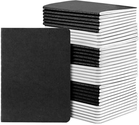 Yarotm Notizbuch A6 Blanko - 48 Stück Schwarz Notizbücher - 10x14cm Notebook Notizblock A6-100g/m² Papier Leere Seite Tagebuch - 60 Seiten/30 Blatt Notizbuch Klein Skizzen Diaries