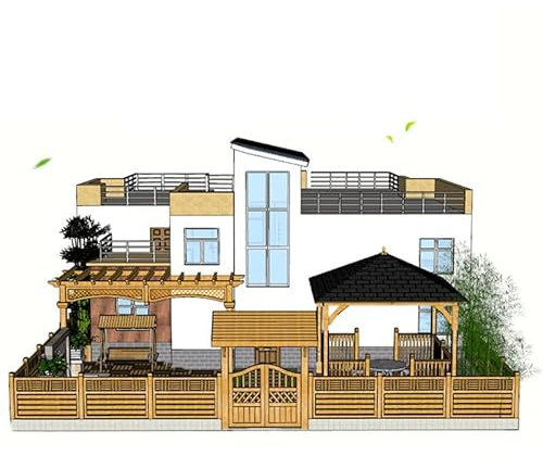 Teak Wood Colour Brown Double Opening Arch Frame Wooden Garden Fence Gate 135x100cm Protective Partition Wall for Courtyard