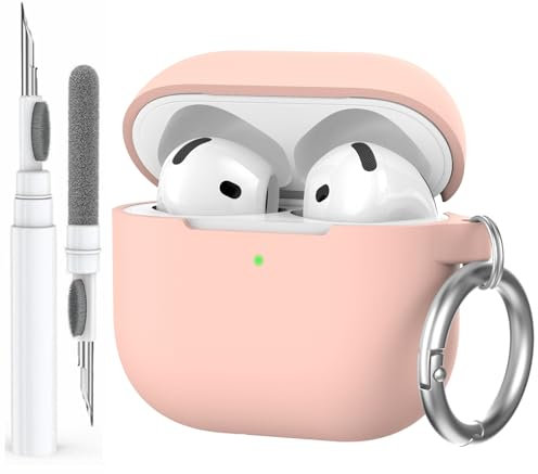 AhaStyle Hülle für AirPods 4 (2024) Mit Reinigungsstift Premium-Silikon AirPods 4. Generation Case Ganzkörper Cover Skin für Apple AirPods 4 Unterstützt USB-C-Ladegehäuse und Drahtloses Aufladen