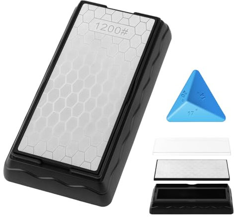 Doppelseitiger Diamant-Schleifstein, Messerschärfstein mit extra feiner 1200/grober Körnung 400, Aufbewahrungsbox mit rutschfester Basis und Winkelführung (17,8 x 8,9 cm)