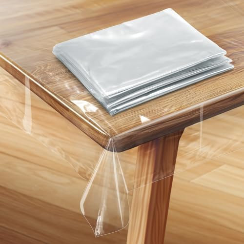 NVGFTG Tischdecke Transparent 153 × 153 cm, Tischdecke Durchsichtig Abwaschbar, Durchsichtige Plastiktischdecke Klarsichtfolie, PVC Folie Wasserdicht Fettdicht Tischschutzfolie