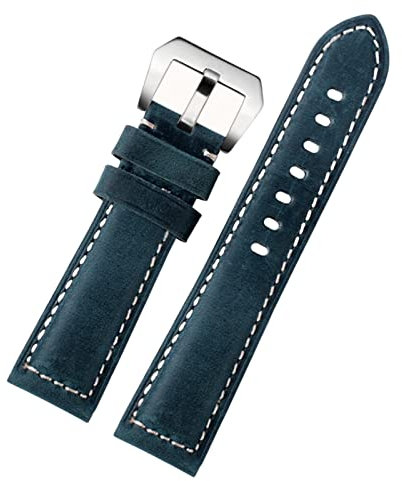 ILAZI 20mm 22 mm 24 mm 26 mm echter Leder Retro Man Uhrenband für Panerai PAM111 441 Kaufmanns -Wachband -Handgelenksgurt(Blue silver,24mm)