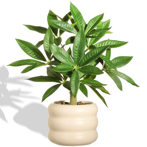 LUWENER 12 Fake Ficus Plant in Ceramic Pot