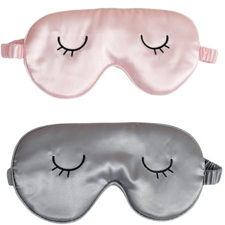 Masque De Sommeil Soie,Cache Yeux Masque Pour Dormir Confortable & Doux,Pour Voyage et Nuit,Masque Nuit Sommeil Parfait Pour Femme et HommeMasques De Sommeil Respirant Et Léger(Gris+Rose,Lot de 2)
