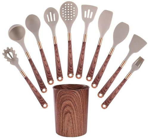 Tousiyra 12 Piezas Utensilios Cocina de Silicona Juego de Utensilios de Cocina de Silicona Resistente al Calor con Cubo para Guardar Utensilios de Cocina