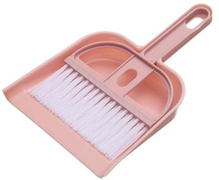 Dustpan and Brush Set, Plastic Powerful Cleaning Small Dust Pan, Compact Mini Broom and Dustpan for Desk, Keyboard, and Small Spaces (Pink)