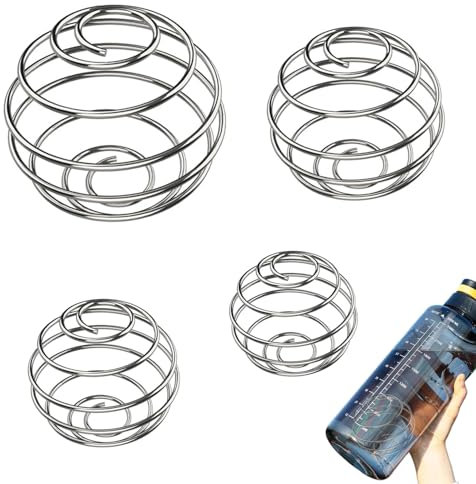 jatimdotina 4Pcs Stainless Steel Bottle Mixer Ball, Protein Shaker Ball, Spring Stirring Ball for Milk Tea, Healthy Vegetables, Milkshakes (4 Sizes)