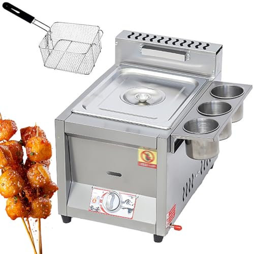 Freidora de gas profesional, freidora de gas profesional de acero inoxidable comercial con canastas y aderezos, para papas fritas para pescado cocinar alimentos,8L