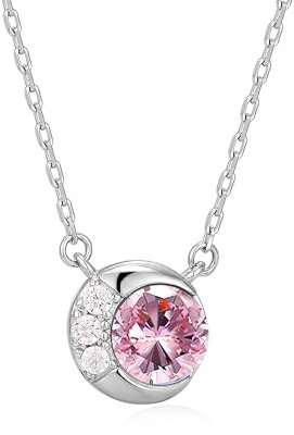 PHNIBIRD Halskette Damen Geburtsstein Kette April Morganit Damen Halskette Silber 925 Rosa Stein Kette für Mädchen