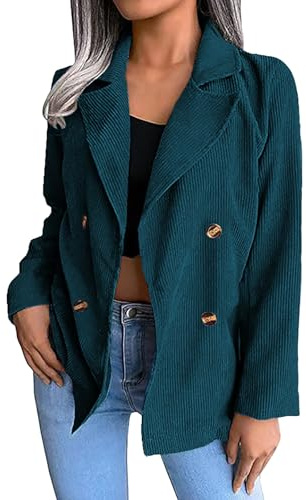 Cord Blazer Damen Sportlich mit Knopfleiste Langarm Büro Arbeitsjacke Revers Cordjacke Einfarbig Button Down Frühlingsjacke Frauen Sakko Business Mantel
