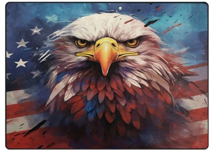 Mnsruu Große Teppiche, 203 x 147 cm, Motiv: USA-Flagge, Adler, Gemälde, Bodenmatte, modernes Wohnzimmer, Schlafzimmer, weicher Teppich