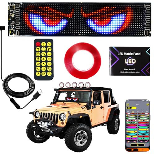 Looklight Augen Auto Led,Augen für Auto Led Schild Anzeige Programmierbar,Neon Schild Personalisiert,Innenbeleuchtung Bluetooth USB für LKW,Text,Graffiti,Smart App(37.4 * 9.2cm)