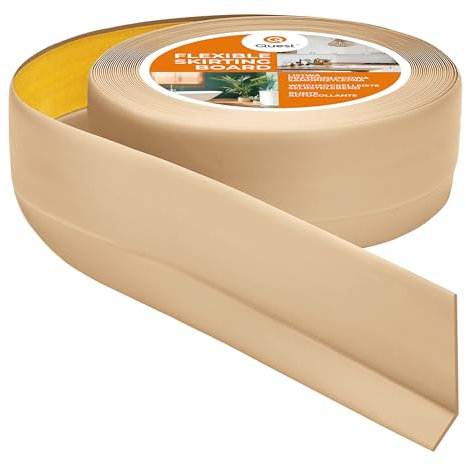Quest Plinthe Souple Autoadhésive - 50 mm x 20 mm - Plinthe en PVC de finition - Pour salle de bain, salon, l'intérieur, mur, sol, Flexible, etanche, décoratif, (10 mètres, Couleur sable)