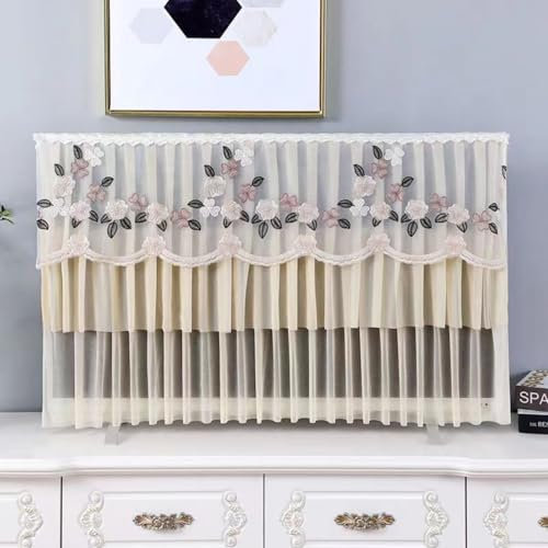 Treer Funda de Polvo para TV 32 a 65 Pulgadas, Funda para Televisor Tela de Encaje Cubierta Antipolvo TV Universal Lavable para Protector Cubierta Pantalla (Flores marrones,50 pulgadas)
