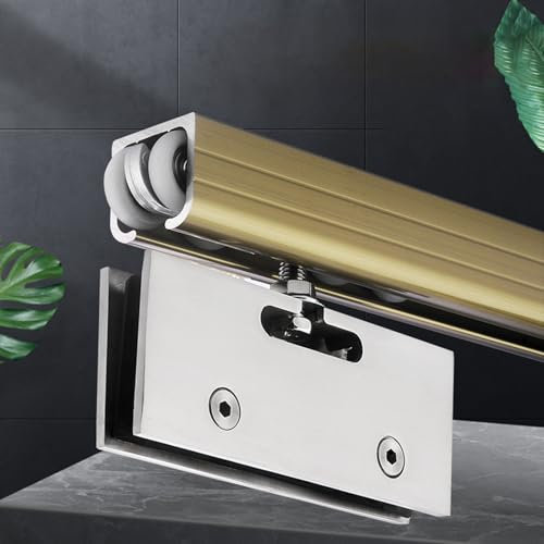 UrbanUp Schiebetür Komplettset Rahmenloses Glasschiebetür-Schienensystem, Leise Schiebetürführung für Zuhause/Büro/Dusche, Aluminium-Schranktürschiene mit Universellem Bypass(Champagne,1.1m(3.6ft))