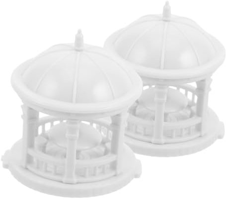 Housoutil 2pcs European Style Pavilion Model Scale Plastic Miniature Gazebo Garden Ornament for Fairy Garden Decoration Mini Pagodas Figurine Tabletop Dollhouse Furniture
