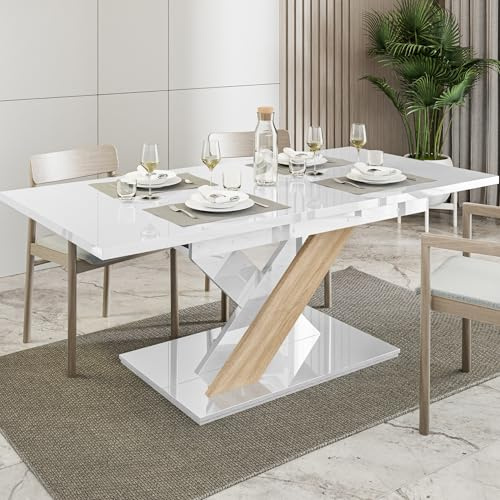 White Extendable Dining Table, 6-8 Seater, 140-180cm, Wood Effect, BRONX