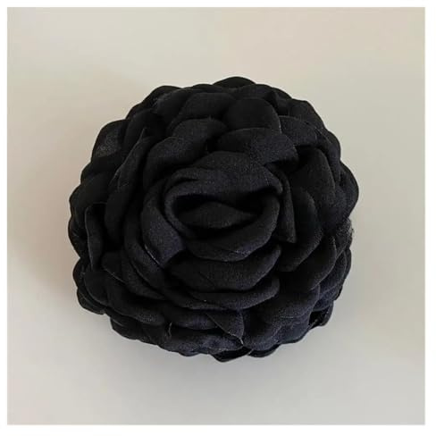 Lot de 2 pinces à cheveux en tissu avec fleur rose géante, élégantes et exagérées(Black 12cm)
