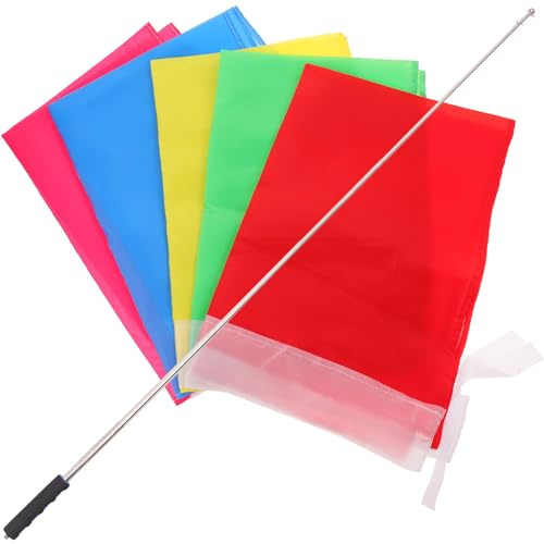 Kisangel 1 Satz Fahnenmast Teleskop aus Edelstahl mit 10 Farbigen Flaggen 40X60cm Tragbar für Outdoor Training und Junge Reiseführer Stabiles Führungszubehör Zufällige Farbe