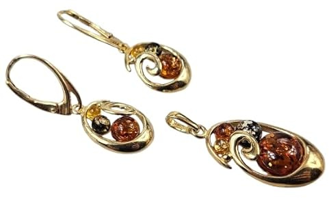 Bunt Gold Kette Halskette und Ohrringe Set mit Benrstein Edelstein echt