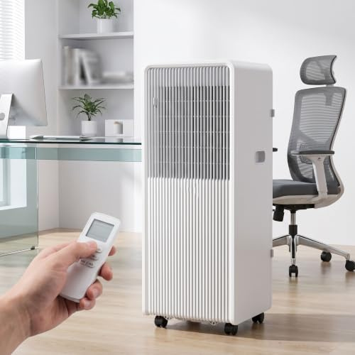 8000 BTU Tragbare Klimaanlage kühlt bis zu 27,9 m² (300 Sq.Ft), Klimagerät mit Kühl-, Entfeuchtungs- und Lüftermodi, Schlaf-Modus, Fernbedienung, 24H Timer, 120° Oszillation für Schlafzimmer