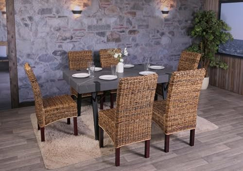 Mendler 6er-Set Esszimmerstuhl Korbstuhl M69 Stuhl Bali Bananengeflecht - hell, ohne Kissen