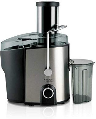 HAEGER Suprema - Licuadora de 800W, Cuerpo de INOX de 2 velocidades con Sistema Anti-Goteo, Copa para Zumo, depósito para la Pulpa y Base Antideslizantes