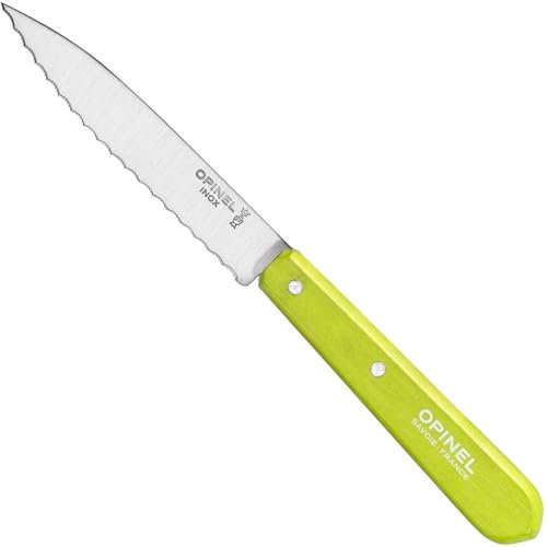 Opinel Erwachsene Kochmesser Küchenmesser No. 113, rostfreier Sandvik-Stahl, Sägezahnung, hellgrüner Buchenholzgriff, Mehrfarbig, One Size, 254388