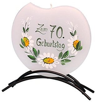 Dekohelden24 Hochwertige Flachkerze mit Motiv '70. Geburtstag', 16 x 16 cm, Duft: Delicate Scent